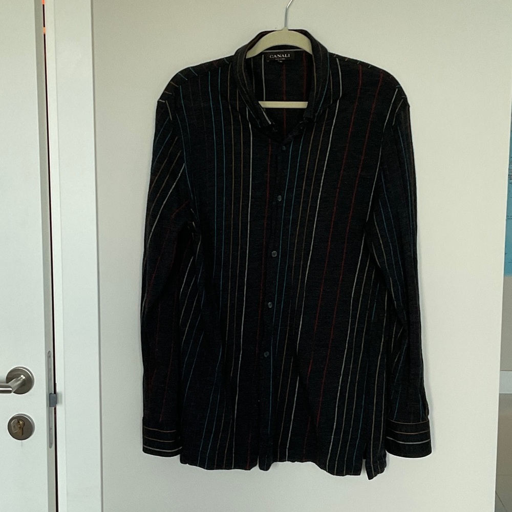 Canali Dark Striped Long Sleeve Shirt size L. Made in Italy .100% fine wool